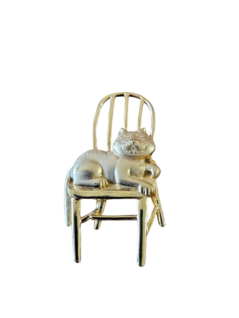 JJ Jonette Vintage Chesire Cat On Chair Pin Goldtone